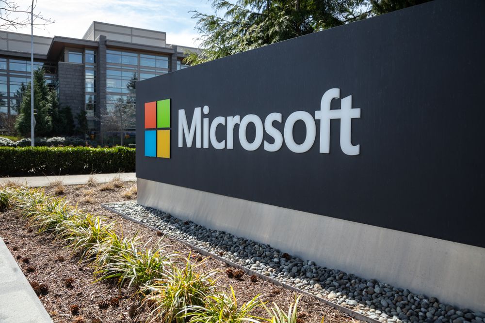 The Microsoft sign outside its headquarters